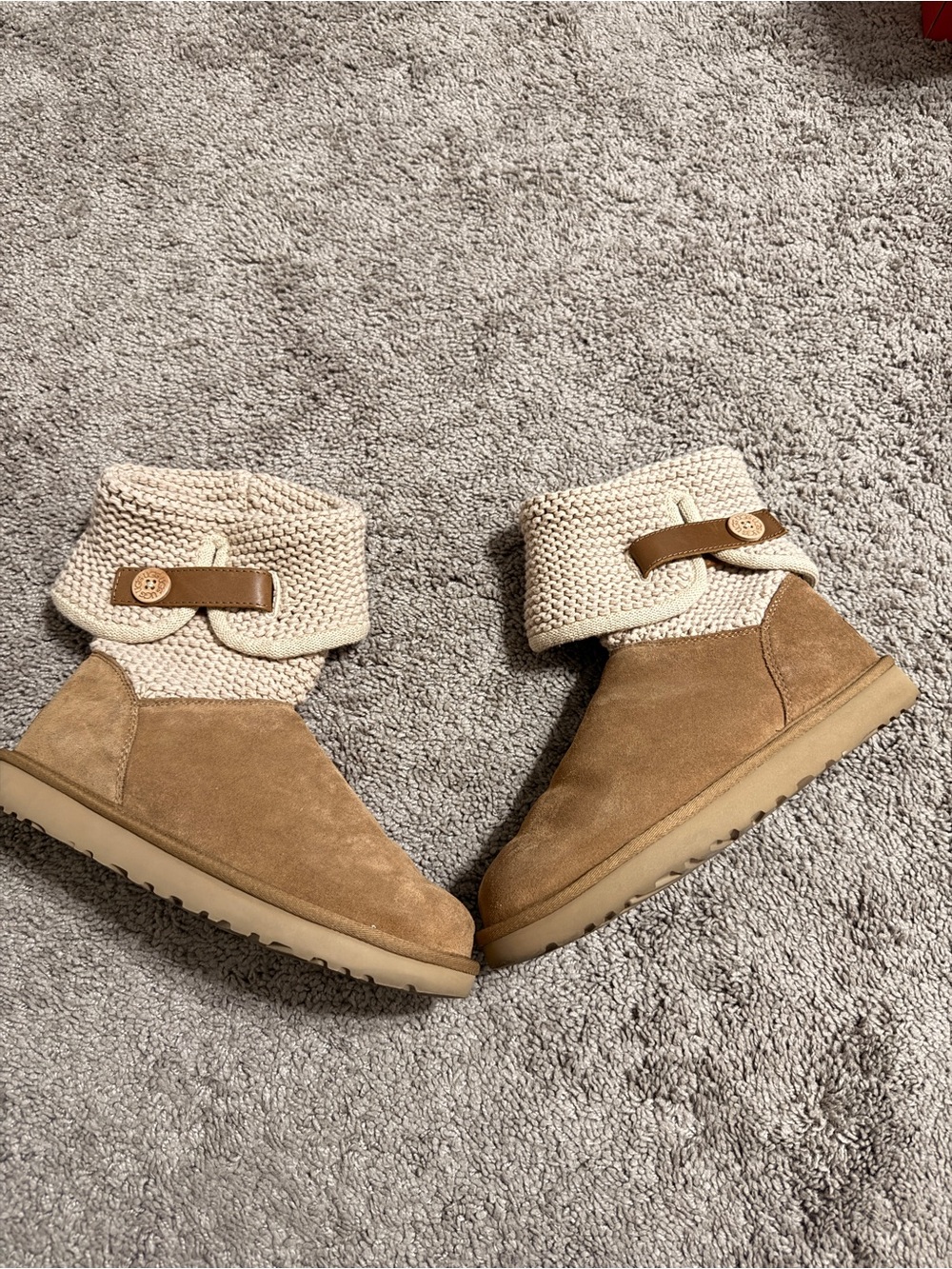 UGG Chestnut Suede Knit-Cuff Ankle Booties